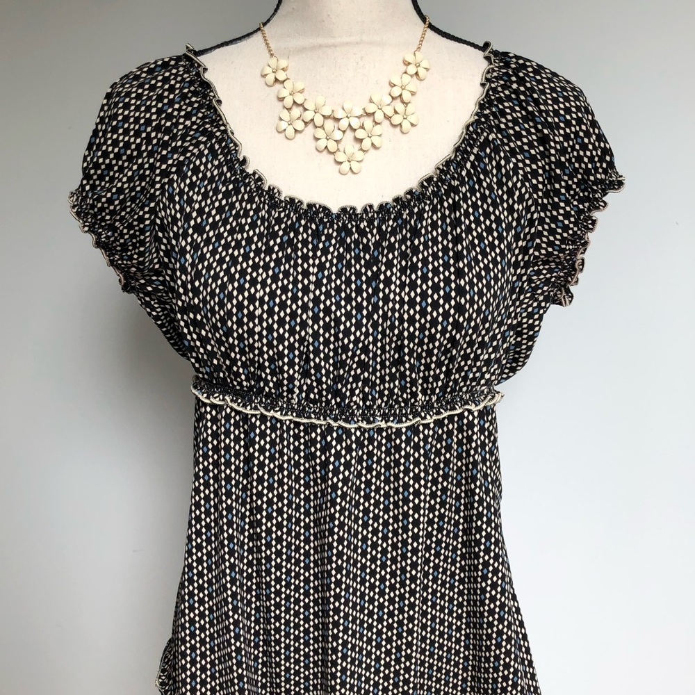 Studio M Black Print Babydoll Top Size XL
